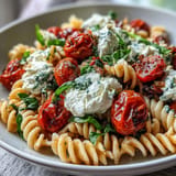 Vibrant Summer Caprese Pasta, perfect with burrata, basil, and a balsamic drizzle.