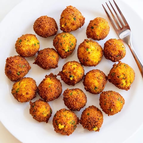 Golden brown hushpuppies stacked on a plate, ready to be served alongside classic Southern fried fish.