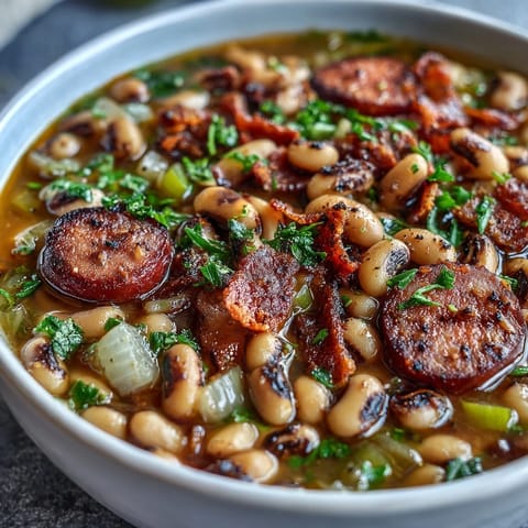 Delicious Southern-Style Black-Eyed Peas, a comforting, savory bowl topped with parsley.