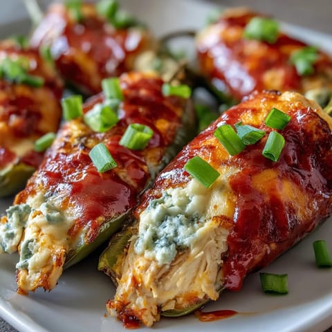 Golden-brown Buffalo Wing Poppers with bubbling filling and fresh chive garnish on a wooden board.