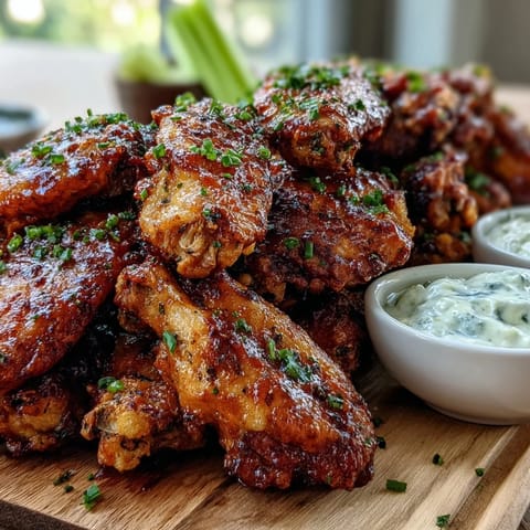 Crispy restaurant-style Fried Chicken Wings glazed with Thai sweet chili sauce and fresh lime juice, garnished with sliced scallions.