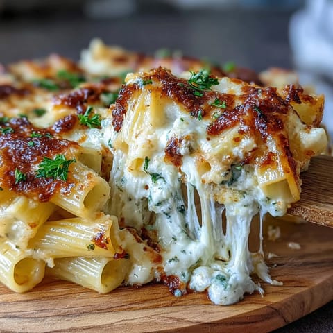 Cheesy baked pasta dish featuring tender noodles, gooey cheese, and savory herbs in a single pot.