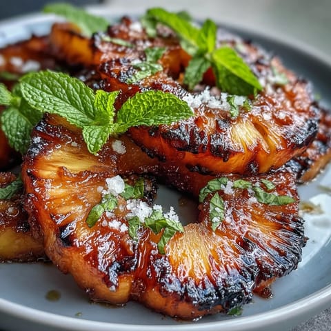 Caramelized grilled pineapple featuring spicy yuzu kosho butter, glistening and ready to serve.