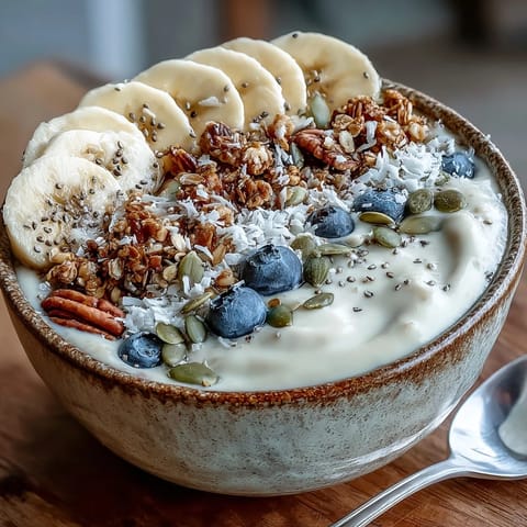 Creamy High Fiber Smoothie Bowl with banana and vibrant toppings ready to eat.