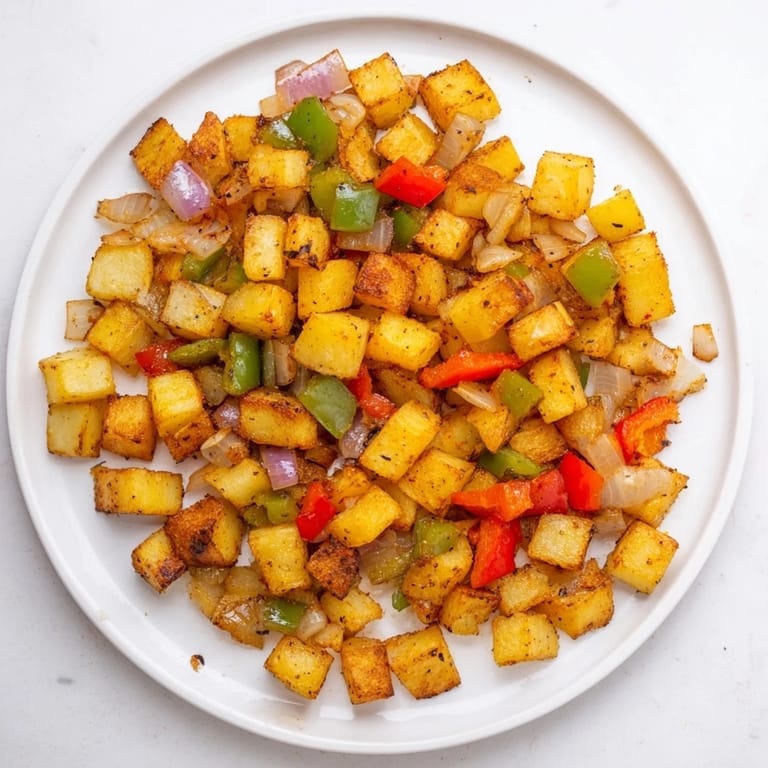 A close-up of perfectly seared Home Fries seasoned with paprika, showing a crunchy exterior and tender potato centers.