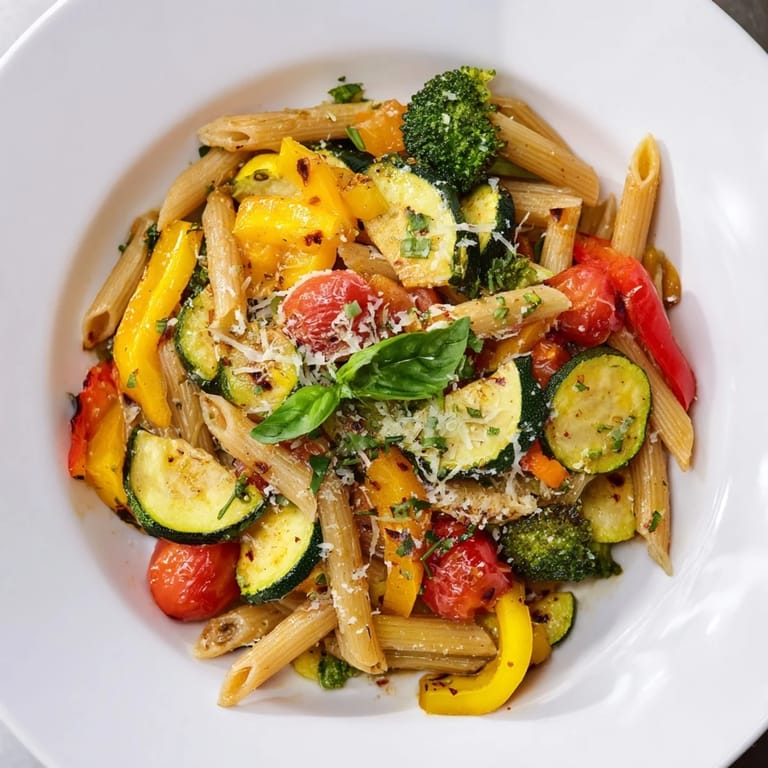 Steaming forkful of homemade Pasta Primavera showcasing al dente fusilli, roasted cherry tomatoes, and melted Parmesan, ready for a light vegetarian dinner.