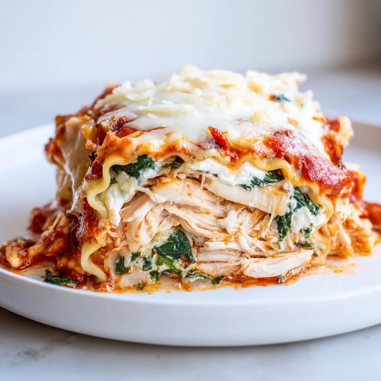 Tender lasagna noodles stuffed with creamy chicken, spinach, and ricotta, rolled and smothered in rich marinara sauce.