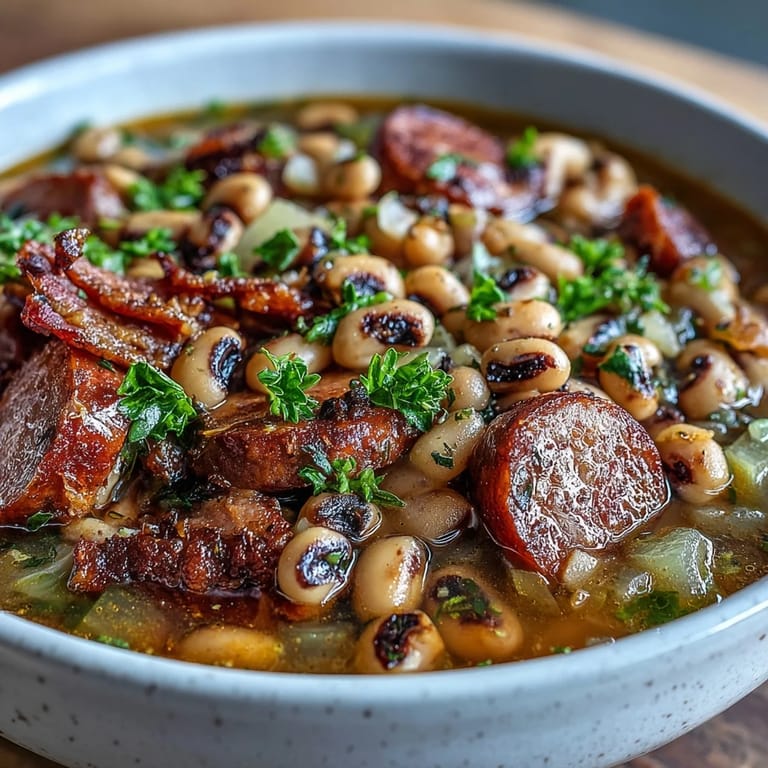 Flavorful Southern-Style Black-Eyed Peas simmering rich with bacon and spices.
