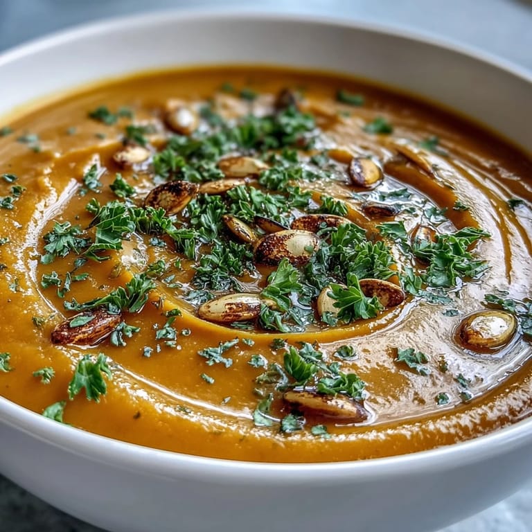 Roasted Broccoli and Butternut Squash Soup served warm with a slice of crusty gluten-free bread.