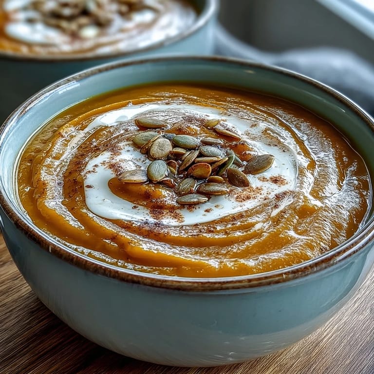 Warm Butternut Squash and Apple Soup served with crusty bread on the side.
