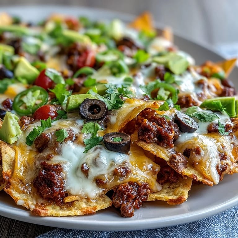 Golden, crispy Baked Nachos loaded with savory ground beef, black beans, fresh pico de gallo, and gooey cheese straight from the oven.