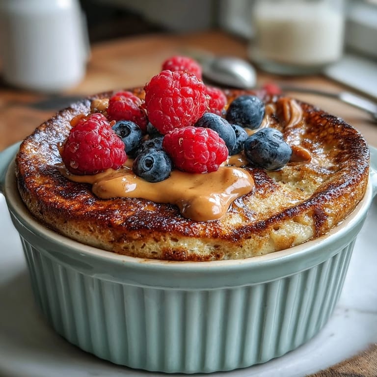 Healthy Baked Protein Pancake Bowl with fluffy interior and optional maple syrup, perfect for quick meal prep.