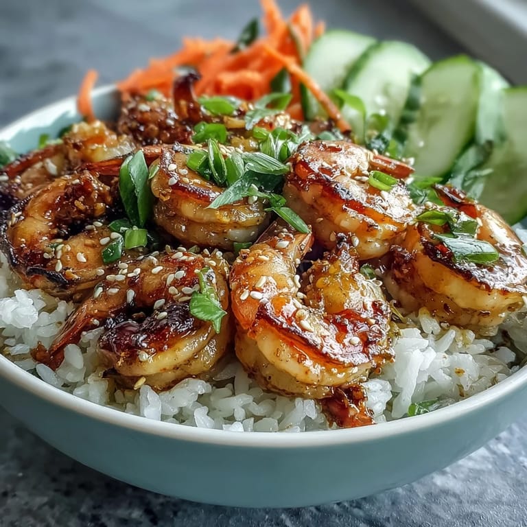 Ready in 30 minutes, this easy Asian Shrimp Bowl is finished with scallions and drizzled with tangy dressing.
