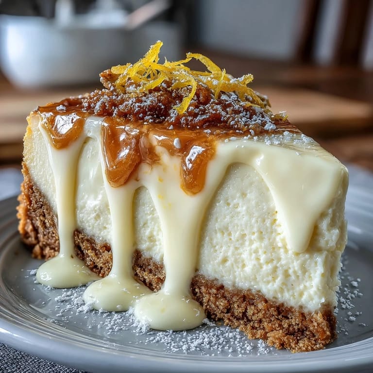 Creamy limoncello-infused cheesecake filling sits atop a golden graham cracker crust, offering a perfect balance of tart and sweet flavors.