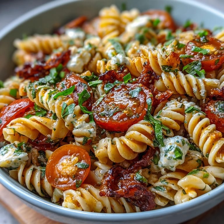 Refreshing summer pasta salad featuring crisp cucumbers, bell peppers, and cherry tomatoes tossed in Italian dressing.  