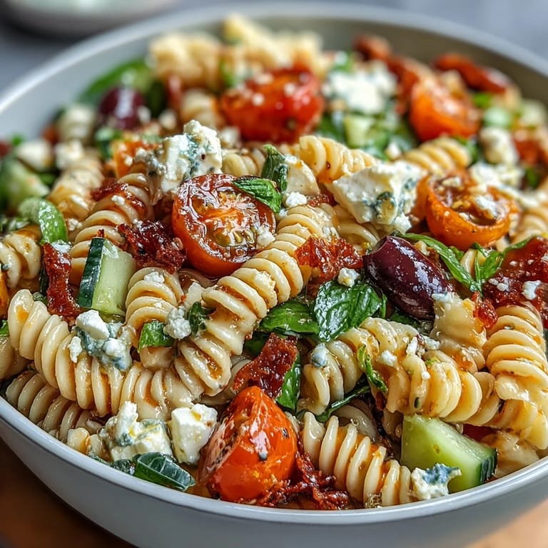 Easy pasta salad with rotini, fresh herbs, and Italian dressing, perfect for outdoor gatherings and picnics.
