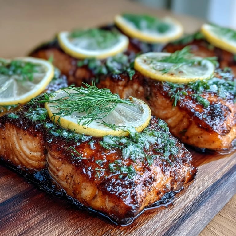 Grilled salmon on cedar plank, infused with lemon and dill, a fragrant and flavorful summer barbecue dish.