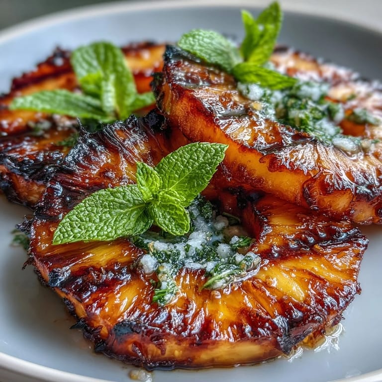 Tropical dessert: juicy, seared pineapple rings generously coated in zesty butter.