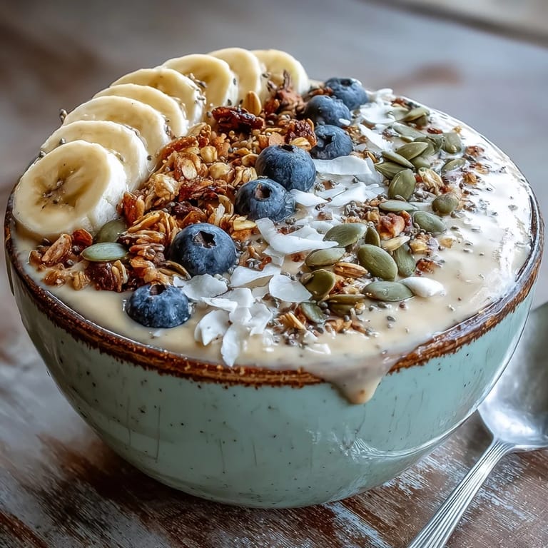 Luscious High Fiber Smoothie Bowl topped with fruit and crunchy granola.