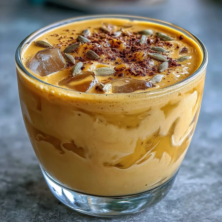 Thick, sweet, and spiced Mango Lassi Smoothie, perfect for a refreshing afternoon.