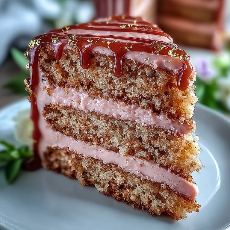 Decadent Rosé Velvet Cake, featuring a glossy gold drip and perfect for bridal showers.