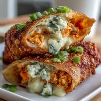 Crispy golden Buffalo Chicken Egg Rolls with ranch dip on a platter, piled high and ready for game day snacking.