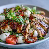 Grilled chicken slices, fresh mozzarella, and ripe tomatoes combine in this vibrant Caprese Chicken Bowl with basil and balsamic glaze.