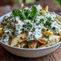 Creamy pea and ricotta pasta with mint, bright green peas, and fresh herbs in a light, zesty sauce.
