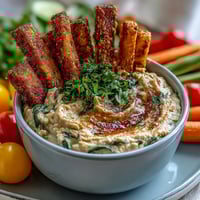 Portable snack cups filled with creamy hummus and fresh vegetable sticks, perfect for healthy on-the-go munching.