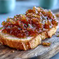 Bright dandelion jelly with a golden hue, spread on warm buttered toast for a floral breakfast treat.
